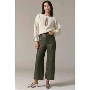 Anthropologie The Colette Cropped Wide-Leg Pants by Maeve Faux Leather 31 Holly